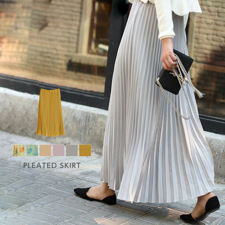 プリーツスカート フレア スカート マキシスカート ロングスカート人気