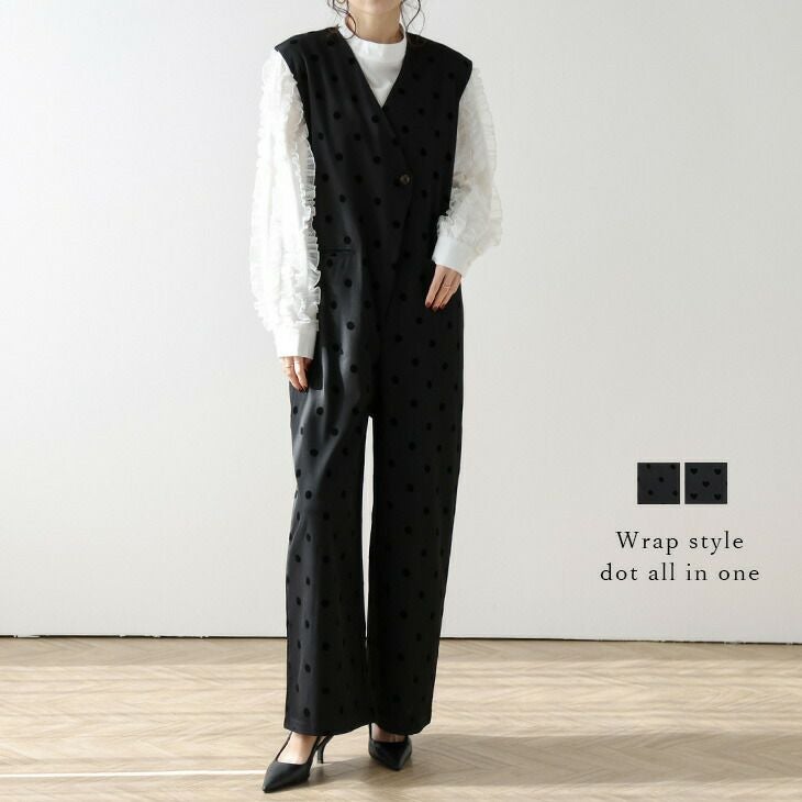 AMELY by La-gemme］オールインワン サロペット ドット ラップ風 I