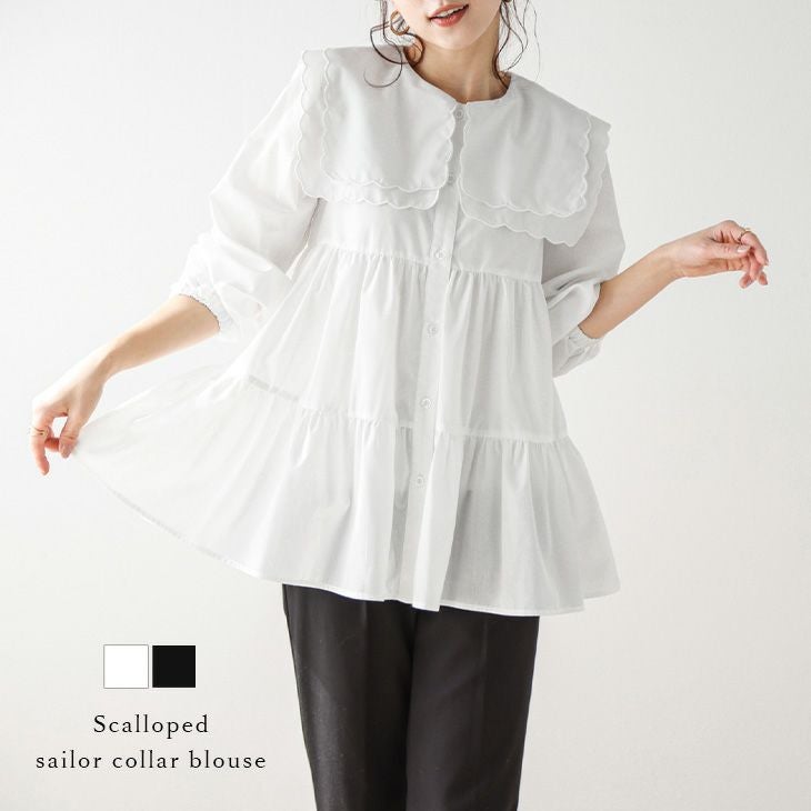 AMELY by La-gemme］スカラップ セーラーカラー 2重襟 ブラウス