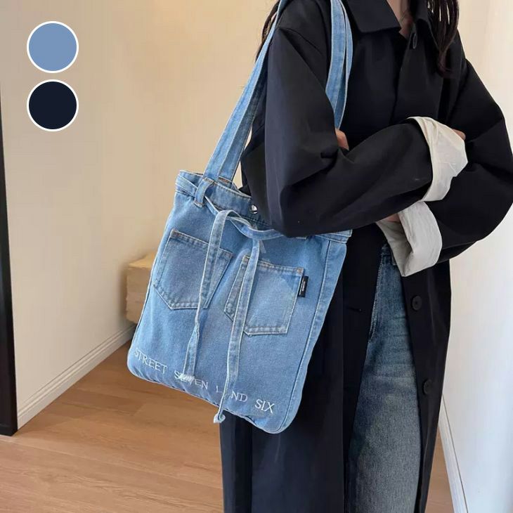 AMELY by La-gemme］トートバッグ デニム リボン リメイク風 肩掛け