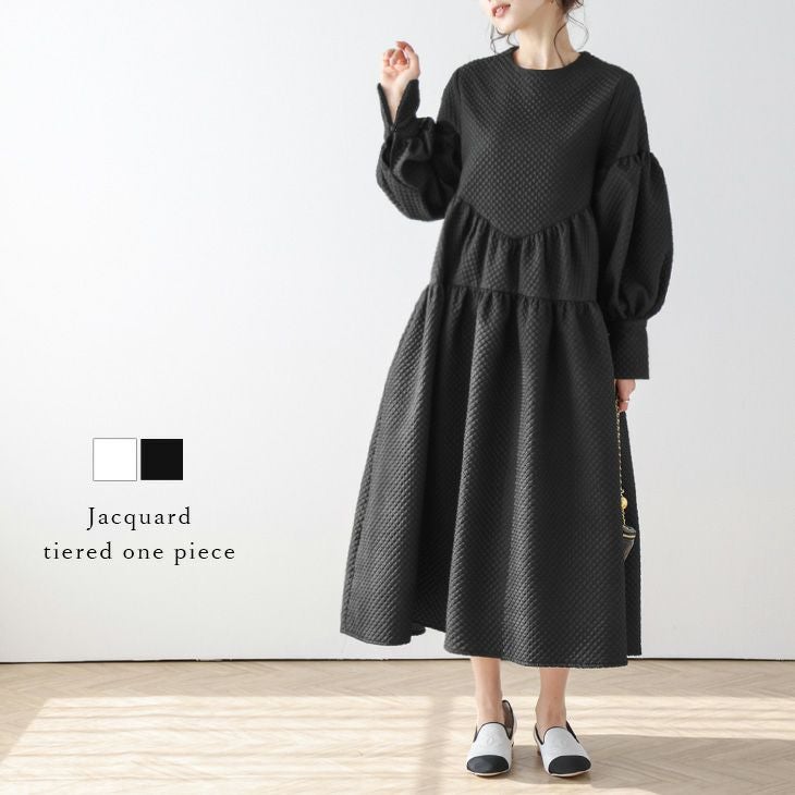 AMELY by La-gemme］ティアードワンピース ふくれジャガード