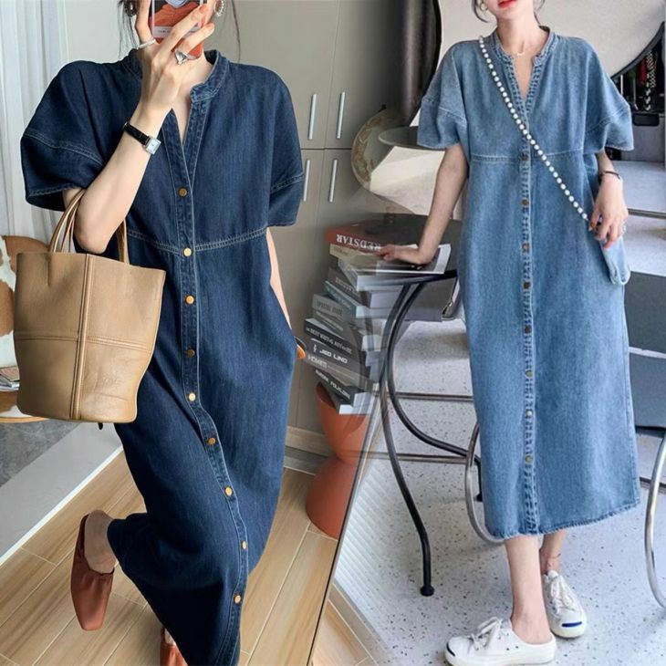 AMELY by La-gemme］キーネックデニムシャツワンピース ワンピース
