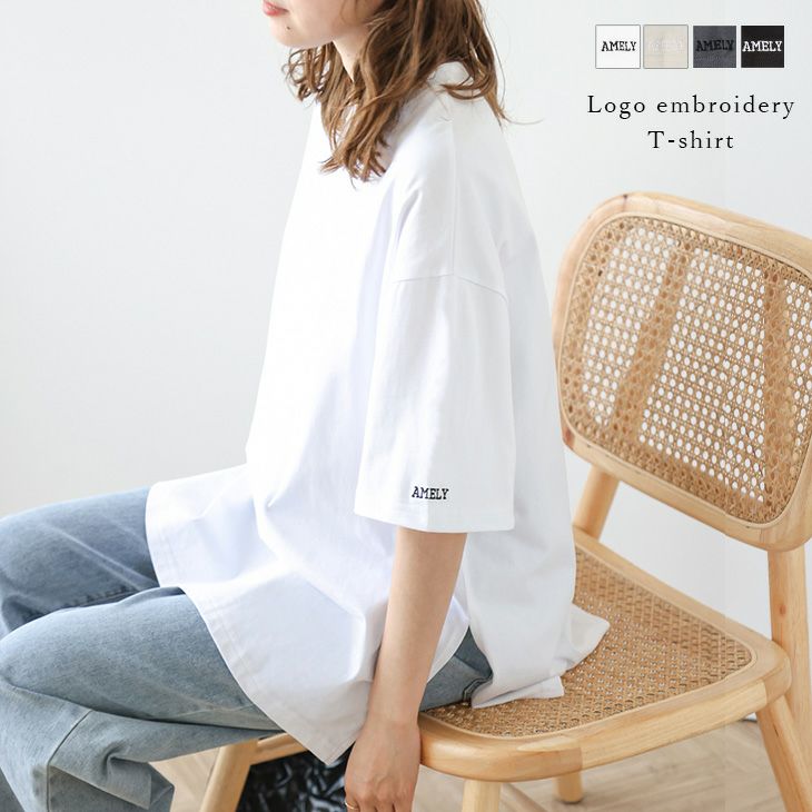 AMELY by La-gemme］ロゴ刺繍 ワンポイント サイドスリット オーバー