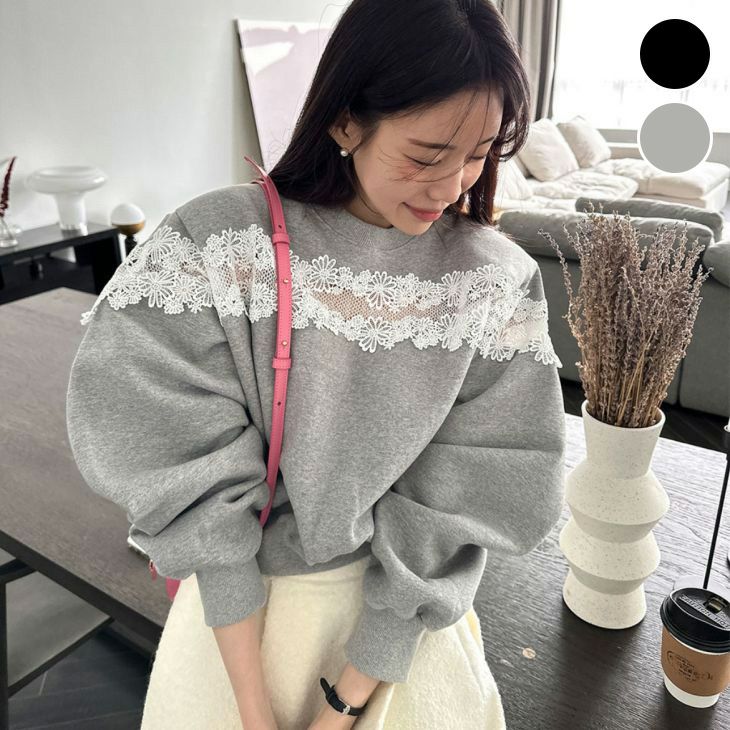 AMELY by La-gemme］トップス 花柄 レース スウェット トレーナー