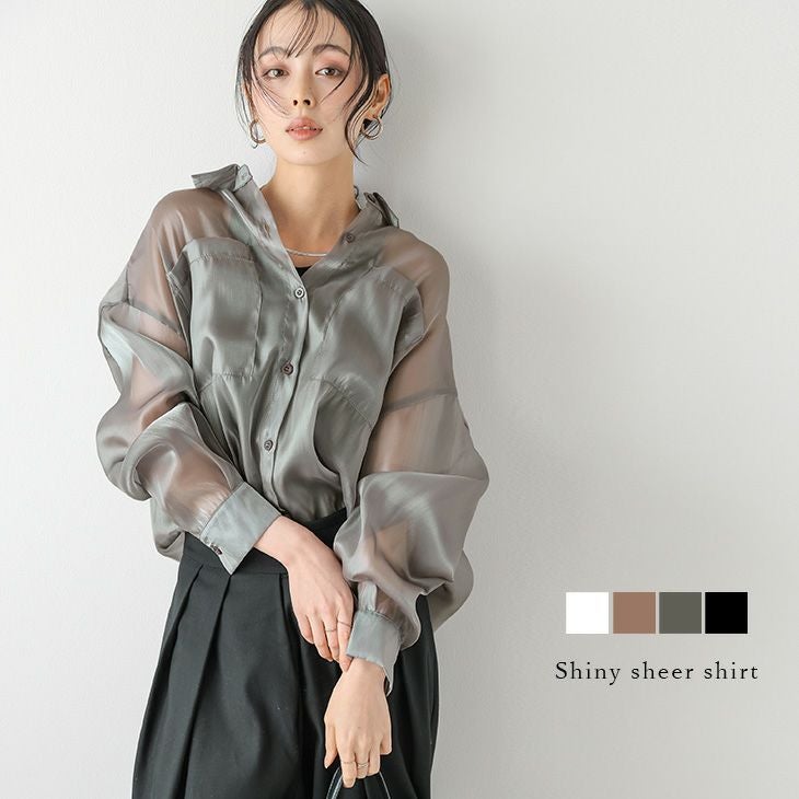 AMELY by La-gemme］シアーシャツ シャイニー 透け感 ブラウス