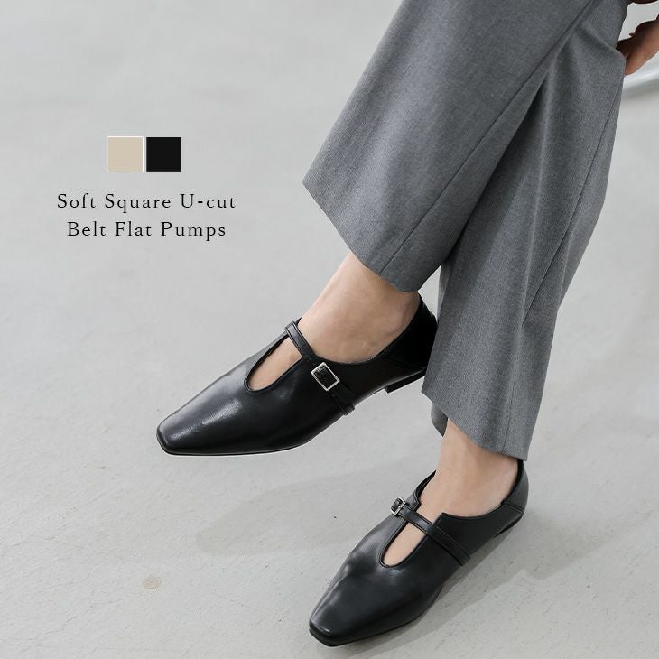 AMELY by La-gemme］パンプス フラット ストラップ Uカット ラフ