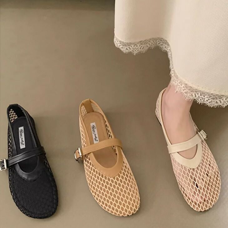 K様◆エルメス メッシュ バレエ フラット シューズ サンダル 37ハーフ HERMES - K様◇エルメス メッシュ バレエ フラット シューズ サンダル