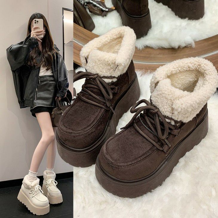 AMELY by La-gemme］厚底ブーツ エコムートン レースアップ ボア 裏