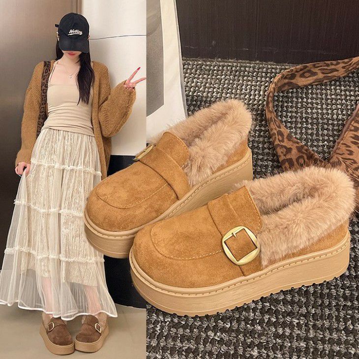 AMELY by La-gemme］厚底 ローファー モカシン ボア ファー もこもこ